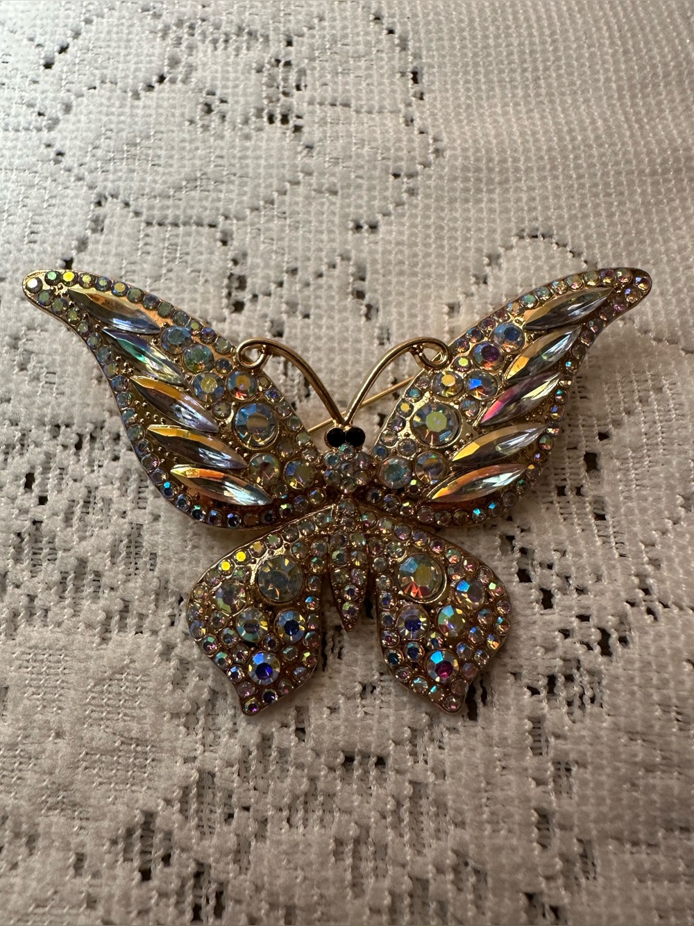 Butterfly Brooch - Iridescent Rhinestones